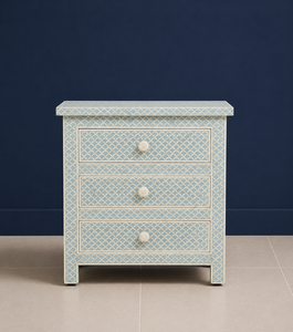Blue Pattern Nightstand 3 <b>Drawer</b> End Table Bedside Cabinet Accent Storage <b>Side</b> Table - Product Image 1