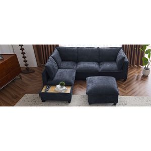 Divano componibile a forma di U da 90 \ "con pouf mobile e tavolino blu divano da soggiorno con dispositivi di ricarica nascosti - Product Image 2