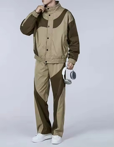Ensemble coupe-vent classique pour homme, 2 pièces, avec veste zippée et pantalon à cordon de serrage, pour les sports de plein air, décontracté ou urbain - Product Image 2