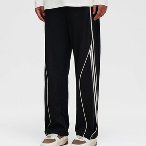 Men's Baggy Track Pants Double Line Curve Panel Loose Fit <b>Trousers</b> <b>Elastic</b> <b>Waist</b> Retro Streetwear Joggers - Product Image 1