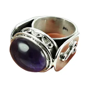 Gemstone Roxo Ametista Design Exclusivo Anel Indiano 925 Sterling Silver Handmade Mulheres Anéis Fornecedor