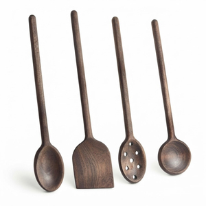 Ensemble d'ustensiles de cuisine en bois de qualité supérieure avec support, cuillères en bois, spatule et cuillère ajourée, outils de cuisine pour la cuisson - Product Image 3