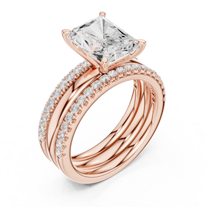 Rose Gold Lab Grown <b>Diamond</b> radiant Cut Engagement <b>Ring</b>, Double Pavé Band, Luxury Bridal Wedding <b>Ring</b> for Women Gifts for Her - Product Image 4