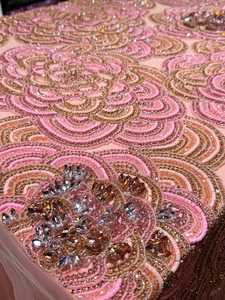 Designer Lace <b>Fabric</b> With Rich Beads And Sequin Embroidery For Wedding Dress Evening Gown Fashion And High End Apparel Creation - Product Image 2