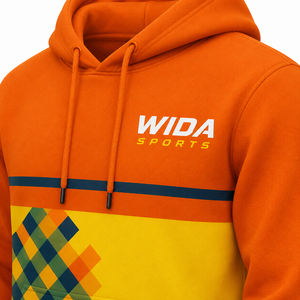 Custom 280–320 GSM <b>Orange</b> Yellow Geometric Sublimation Printed Polyester <b>Fleece</b> Pullover Sports Hoodie - Product Image 5