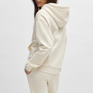 Sweat à capuche zippé en coton éponge et pantalon de survêtement avec logo personnalisé ensemble de survêtement de couleur unie pour femmes - Product Image 4
