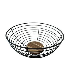 Panier de rangement en fil métallique géométrique avec base en bois, panier rond en fil de fer pour la cuisine, la salle à manger et la décoration de café - Product Image 2