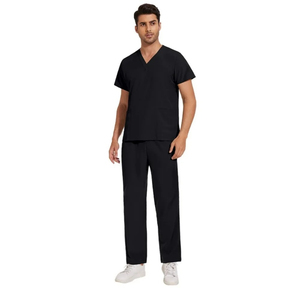 Conjunto de Uniformes Médicos Negros para Hombre, Camiseta de Manga Corta con Cuello en V y Pantalones Cargo de Pierna Recta, Uniforme de Enfermería para Médicos y Dentistas - Product Image 2