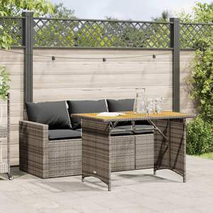 2-Piece Gray Poly <b>Rattan</b> Patio Dining Set with <b>Cushions</b> Garden <b>Furniture</b> Sets - Product Image 1
