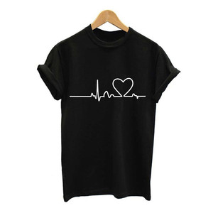 Nuevas Camisetas de Manga Corta para Mujer, Casuales, con Estampado de Amor, Transpirables, Ecológicas, 100% Algodón Canvas - Product Image 1