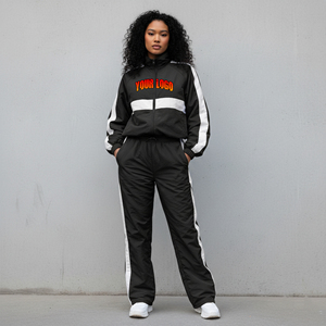 Ensemble 2 pièces pour femme en coton polyester 100% - Style streetwear - 2 tons - Épaules tombantes - Respirant - Léger - Tenue de sport - Product Image 1