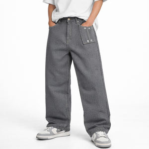 Jeans de Mezclilla Gris Selvedge con Textura Sólida en Relieve, Peso Medio, Transpirables, Estilo Vintage, Personalizados OEM, para Hombre, Otoño, Invierno, Primavera - Product Image 1