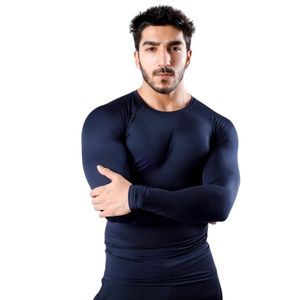 Navy Blue Men's <b>Long</b> <b>Sleeve</b> Athletic Compression Shirt Crew Neck Slim Fit Gym <b>Training</b> Workout Fitness Performance Sports <b>Top</b> - Product Image 5