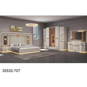 Modern Bedroom Set King Size MDF Furniture With Lighted Headboard And <b>Mirror</b> Wardrobe 35532-121 - Product Image 2