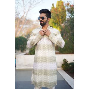 ชุดผ้าฝ้ายปักลายสำหรับผู้ชายสีขาว - Product Image 3