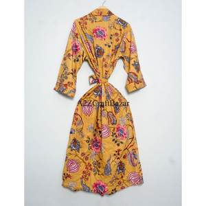 Nouvelle Robe de Chambre Longue Style Bohème Kimono pour Femme, Peignoir de Nuit Multicolore Maxi, Vêtements de Nuit en Gros, Imprimé Ajrakh Fait Main - Product Image 6