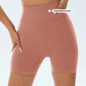 Shorts de Yoga de Cintura Alta para Mujer, Color Sólido, Tejido de Punto, Spandex y Algodón, Transpirables, Cintura Elástica, Ropa Deportiva Informal para Fitness - Product Image 6