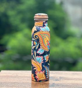 Botellas de agua de cobre con diseños florales y a cuadros, recipientes portátiles para bebidas para viajar - Product Image 4