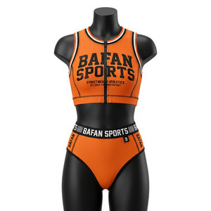 Women <b>Bathing</b> Suit 200 GSM Polyester Spandex Fabric Orange Black Panel Swimwear Two Piece Custom Logo women for <b>Bathing</b> Suit - Product Image 4