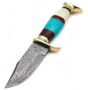 Cuchillo de Carnicero Artesanal de Acero de Damasco con Mango de Hueso Turquesa y Latón, Herramienta de Cocina - Product Image 5