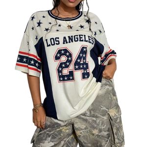 Conjunto de Dos Piezas Personalizado para Mujer, Camiseta Oversize con Estampado de Jersey de Los Ángeles, Pantalones Cargo de Camuflaje, Ropa Deportiva de Verano Estilo Y2K - Product Image 4