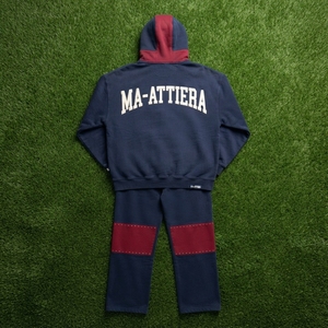 Men Navy Blue <b>Red</b> Zip Up <b>Hoodie</b> Wide Leg Pants Set Contrast Knee Panel Stud Detail Streetwear Tracksuit Custom OEM ODM - Product Image 5