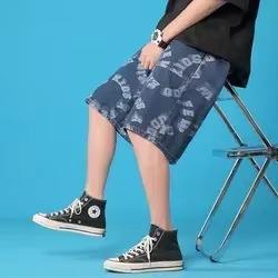 Shorts en jean pour hommes, été, broderie tendance, taille mi-haute élastique, coupe confortable, décontracté, respirant, séchage rapide, 100% coton - Product Image 5