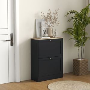 Scarpiera moderna a 2 cassetti con ripiani regolabili per 12 paia di scarpe - Nera - Product Image 2