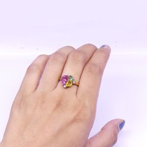 Anillos de Boda Unisex de Lujo Chapados en Oro de 14K con Engaste Clásico en Canal, Turmalina de Corte Ovalado, Zafiro Amarillo, Esmeralda y Diamante, Estilo Antiguo - Product Image 5