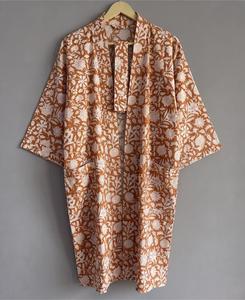 Robe Kimono Femme à Imprimé Floral, Manches Trois-Quarts, Coupe Ample, Enveloppante, en Coton et Fibre de Bambou Respirante, Robes Décontractées - Product Image 2