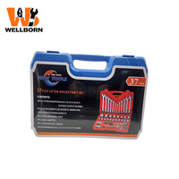 Jeu de douilles à cliquet de 37 pièces 1/2 pouce - Jeu de clés combinées avec embouts de perçage, kit d'outils manuels en acier CR-V pour la réparation automobile