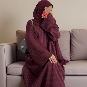 Ropa Islámica 2026, Abaya Moderna con Rayas para Uso Diario, Abaya Cerrada Estilo Dubai, Vestido Musulmán para Mujer, para Ramadán y Eid - Product Image 1