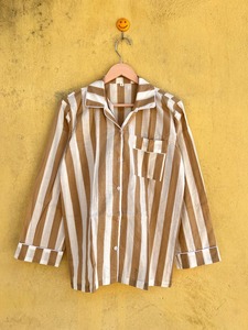 <b>Women</b> Striped Cotton Pajama Set <b>Long</b> Sleeve Turn-Down Collar Drawstring <b>Shorts</b> Casual Summer Sleepwear Woven Full Length Soft - Product Image 3