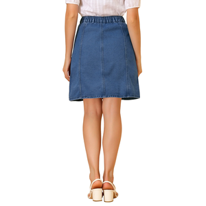 Casual Washed Colored Slant Pocket Denim Skirt Sweet Style Breathable Denim Skirt for Summer - Product Image 5
