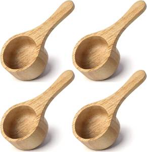 Cuillère en bois classique écologique avec manches longs et courts, capacité de 10 à 30 ml, pour café, thé, sucre et épices - Product Image 1