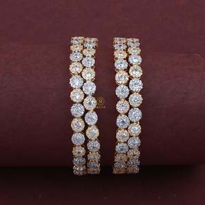 Gini CZ Designer Bangles-Trendy Religious Wedding Bracelets with Diamond and Pearl Accents - Product Image 2