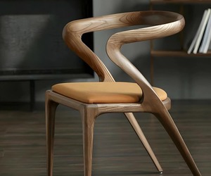 Modern Wooden Dining Chair With Leather Upholstery Midcentury Design Armrest Home Furniture - Product Image 6
