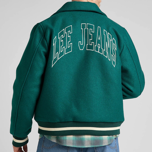 Demand The Impossible Embroidered Varsity Jacket Men's Black Letterman Jacket with Zipper Closure and Striped Trim - Product Image 2