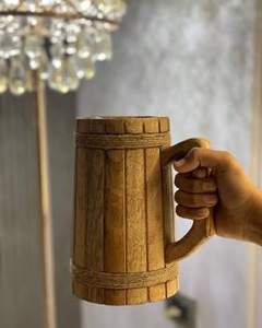 Juego de jarras de cerveza de madera artesanales con bandeja, jarras rústicas de madera con asa y bandas metálicas a precio mayorista - Product Image 5