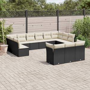 Ensemble de canapés de jardin en rotin noir avec coussins crème, mobilier d'extérieur, design contemporain, résistant à l'eau - Product Image 1