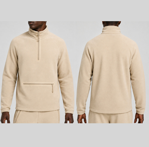 Plain Blank Beige Color <b>Half</b> Quarter Zipper up Style <b>Sweatshirt</b> Jacket Warm Sherpa Fur Polar Fleece Fashion <b>Sweatshirts</b> For Sale - Product Image 6