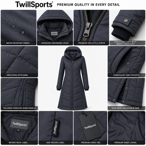 Women Long Woven Quilted Hooded Winter Jacket Full Sleeve Thick Polyester Wadding Parka Outerwear - Product Image 6