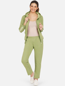 Conjunto Deportivo con Capucha para Mujer, Color Verde Oliva, Manga Larga, Cierre Frontal, Pantalones Jogger Casuales con Bolsillos Laterales, Color Sólido, Ropa de Primavera - Product Image 5