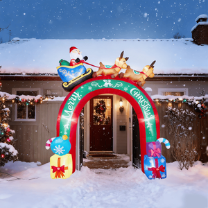 10FT <b>Lighted</b> Christmas Inflatable Archway with Reindeer <b>Pulling</b> Santa's Sleigh Outdoor Holiday Yard Decorations - Product Image 5