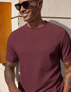เสื้อยืดวาฟเฟิลผู้ชาย แขนสั้น คอกลม ลำลอง ใส่สบาย สำหรับฤดูร้อน - Product Image 3