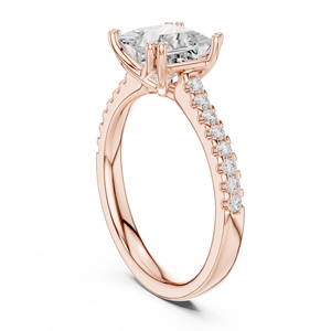 Anillo de Compromiso de Diamantes con Corte Princesa en Oro Rosa, Banda Pavé, Elegante Anillo de Boda Solitario para Mujer - Product Image 1
