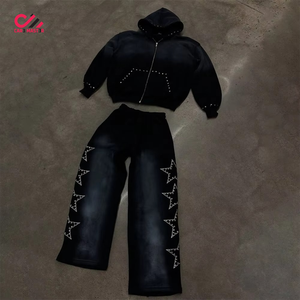 Survêtement décontracté pour homme avec strass personnalisés, 100 % coton, fermeture à cordon, faible MOQ, vêtement d'extérieur tendance - Product Image 2