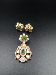 Colgante de flor chapado en oro, pendientes de cristal con piedra verde, joyería de boda, estilo clásico, conjunto de colgantes de plata, conjuntos de colgantes para mujer - Product Image 2