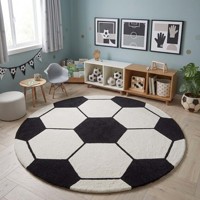Tapis rond pour enfants motif ballon de football noir et blanc, tapis en laine tufté à la main, décoration pour salle de jeux, chambre, crèche, doux