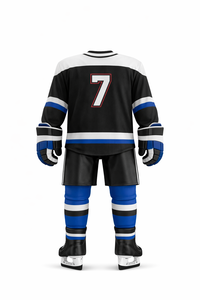 Maillot de hockey sur glace pour homme, noir, bleu, blanc, col en V, manches longues, polyester respirant, vêtements de sport d'hiver, coupe régulière pour adulte - Product Image 2